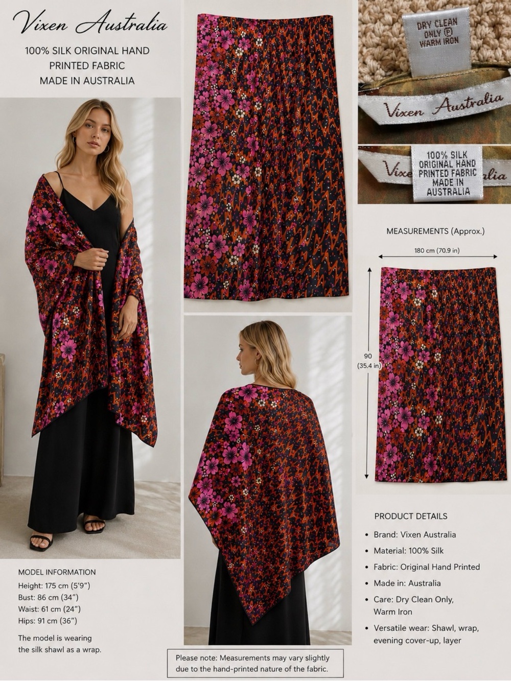 Vixen Australia Silk Floral Wrap in Pink and Brown